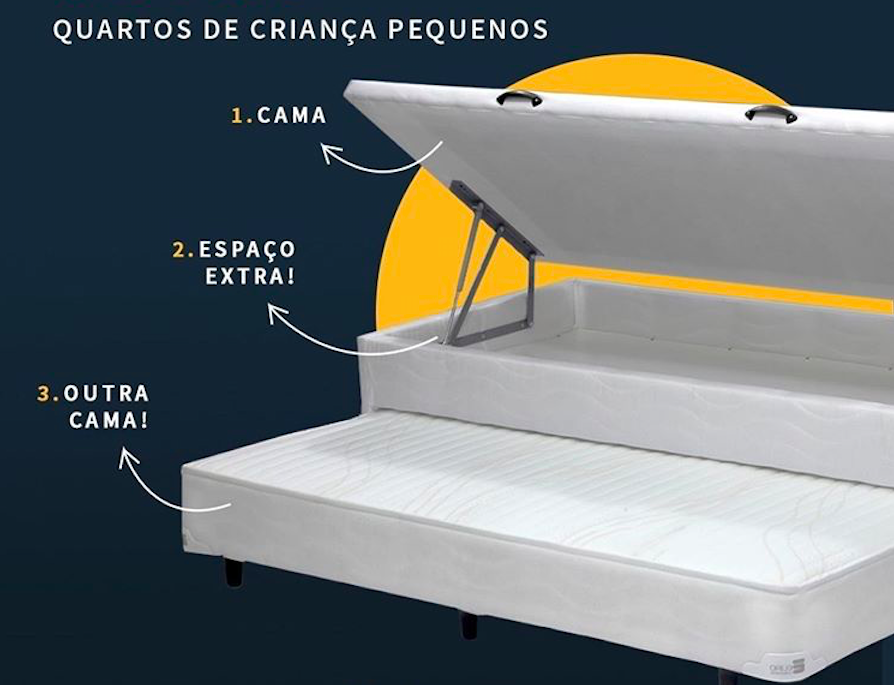 Cama box 3 em 1 da Euro Colchões com duas camas e um espaço extra